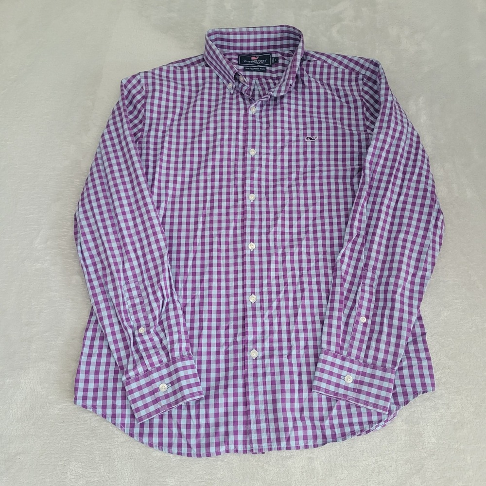 Vineyard Vines Shirt Mens Large Purple Gingham Slim Fit Whale Button Down 1W6244